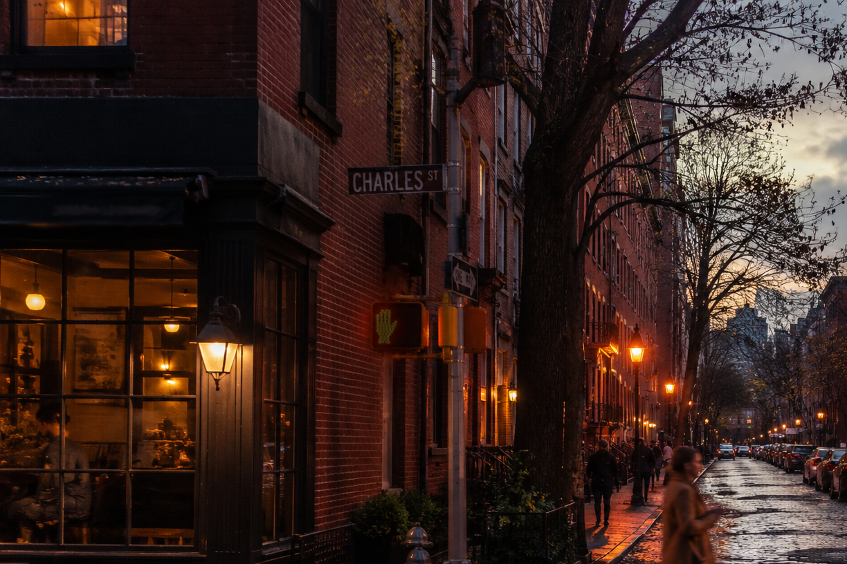 A quiet street in New York's West Village at dusk